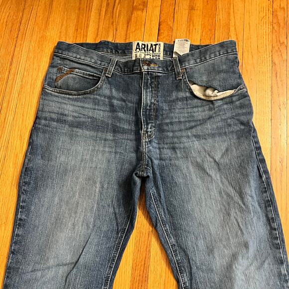 Ariat Jeans Mens 38 X32 Low Rise Boot Cotton Whisker Blue Denim Western - Picture 2 of 11